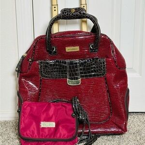 SAMAMTHA BROWN Elegant Red Crocodile-Embossed Travel Bag Set New Crossbody Bag